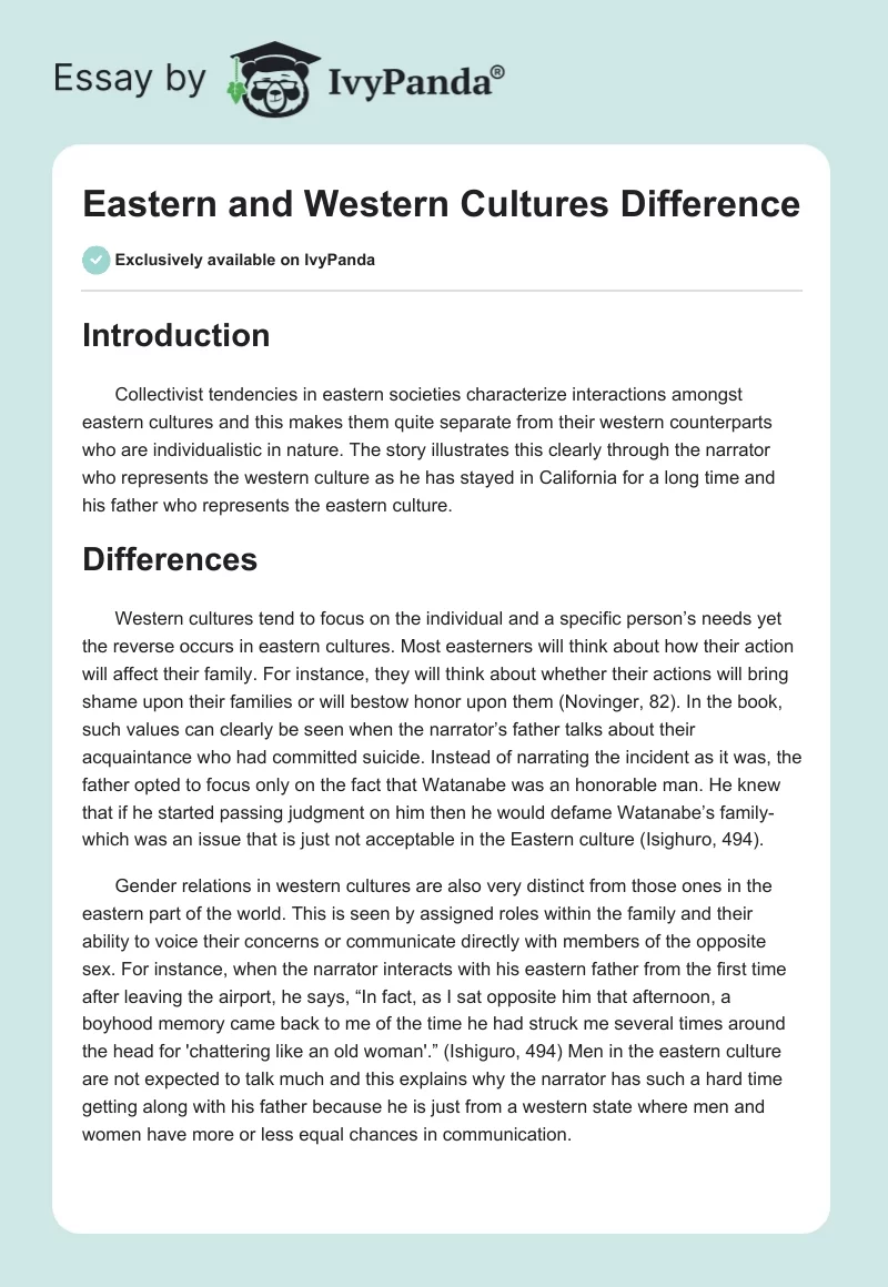 Eastern and Western Cultures Difference. Page 1