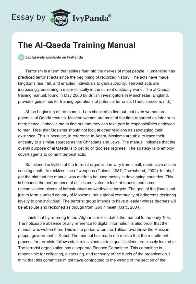 The Al-Qaeda Training Manual. Page 1