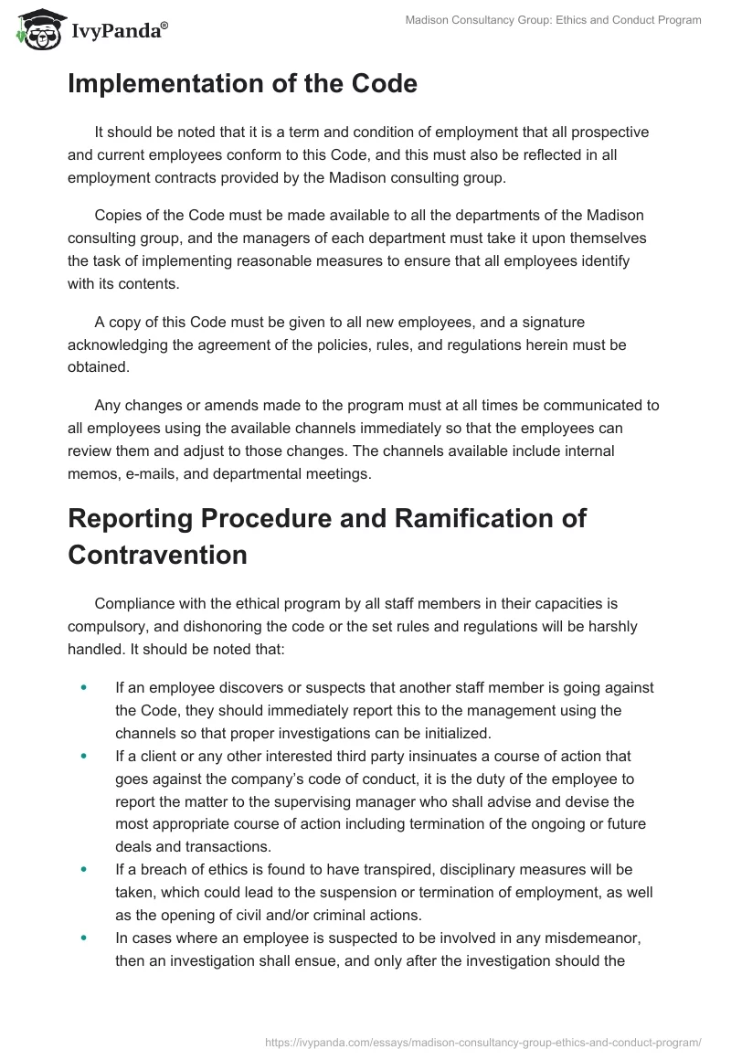 Madison Consultancy Group: Ethics and Conduct Program. Page 4