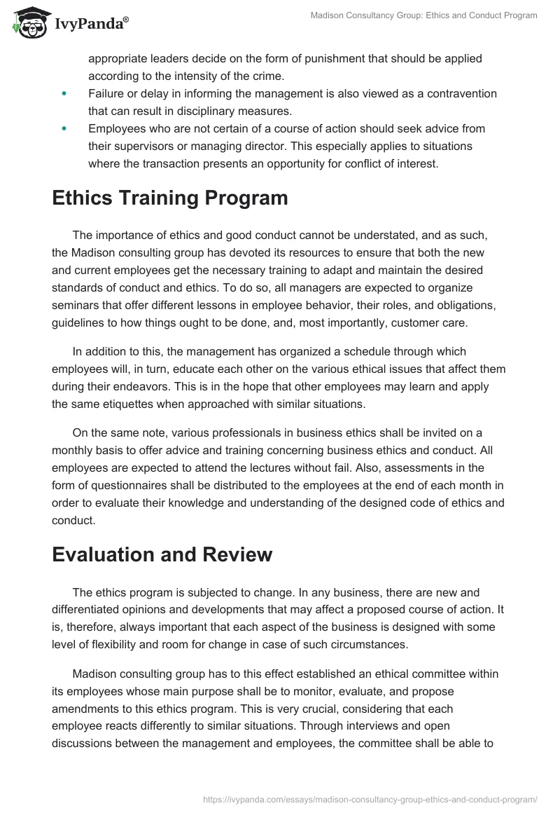Madison Consultancy Group: Ethics and Conduct Program. Page 5