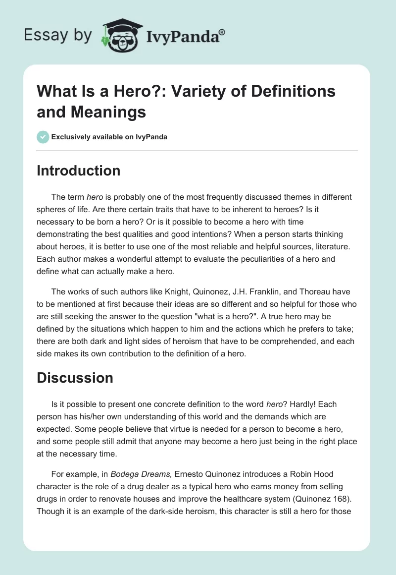 What Is a Hero?: Variety of Definitions and Meanings. Page 1