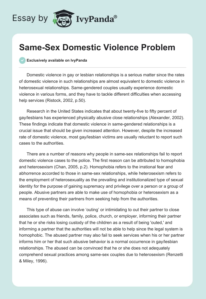 Same-Sex Domestic Violence Problem. Page 1