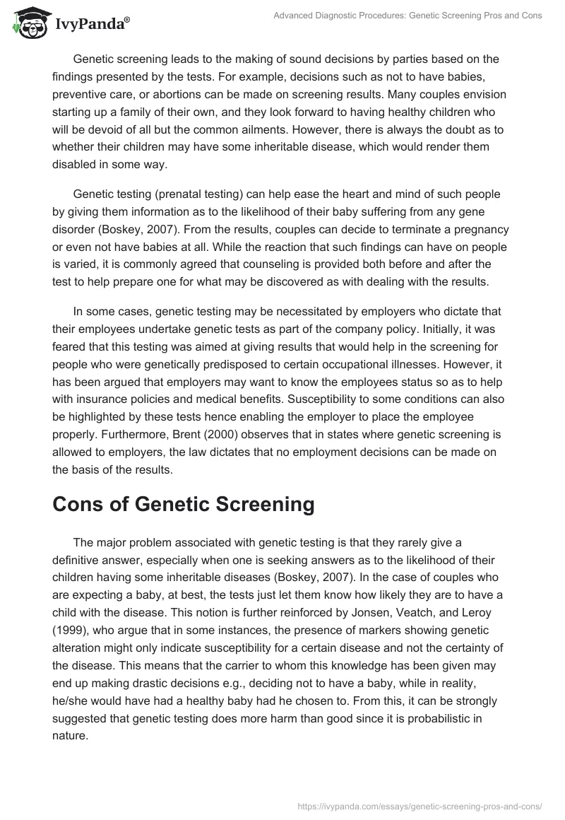 Advanced Diagnostic Procedures: Genetic Screening Pros and Cons. Page 2