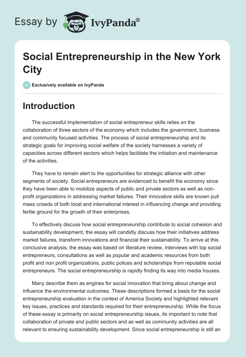 Social Entrepreneurship in the New York City. Page 1