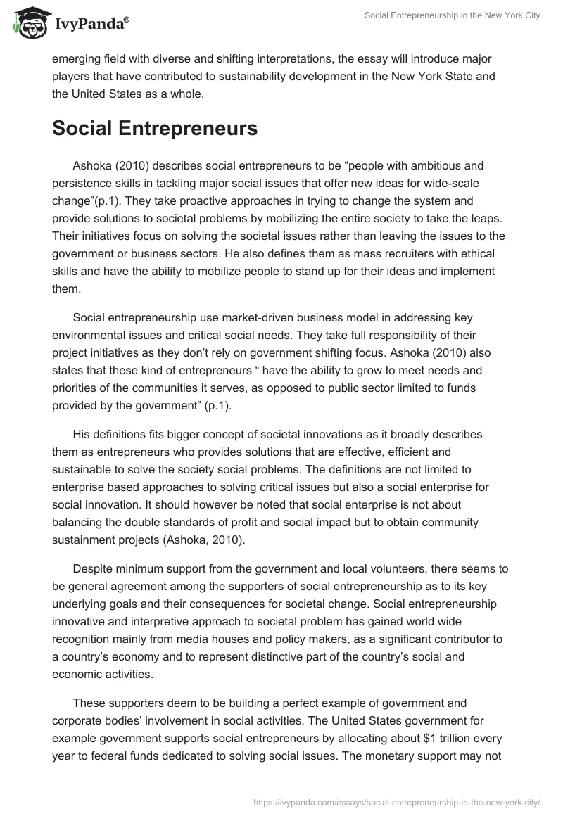 Social Entrepreneurship in the New York City. Page 2