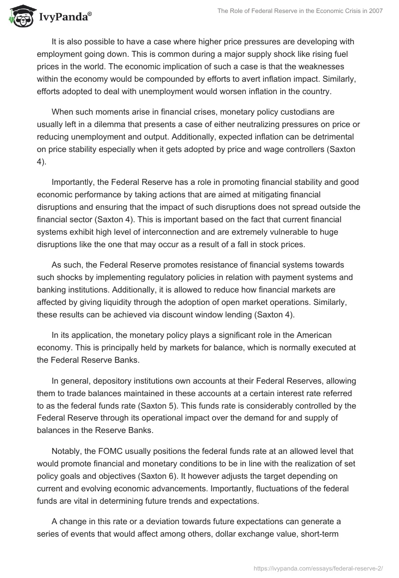 The Role of Federal Reserve in the Economic Crisis in 2007. Page 3