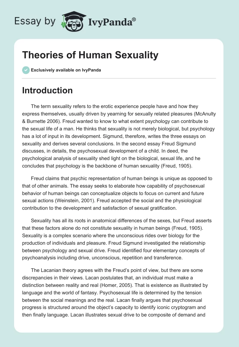 Theories of Human Sexuality. Page 1