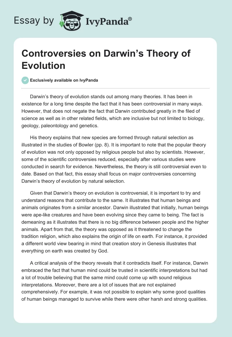 Controversies on Darwin’s Theory of Evolution. Page 1