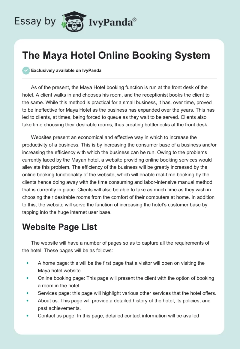 The Maya Hotel Online Booking System. Page 1