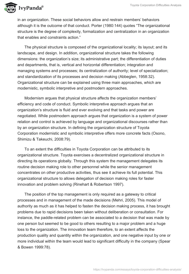Toyota Corporation Difficulties Analysis. Page 2