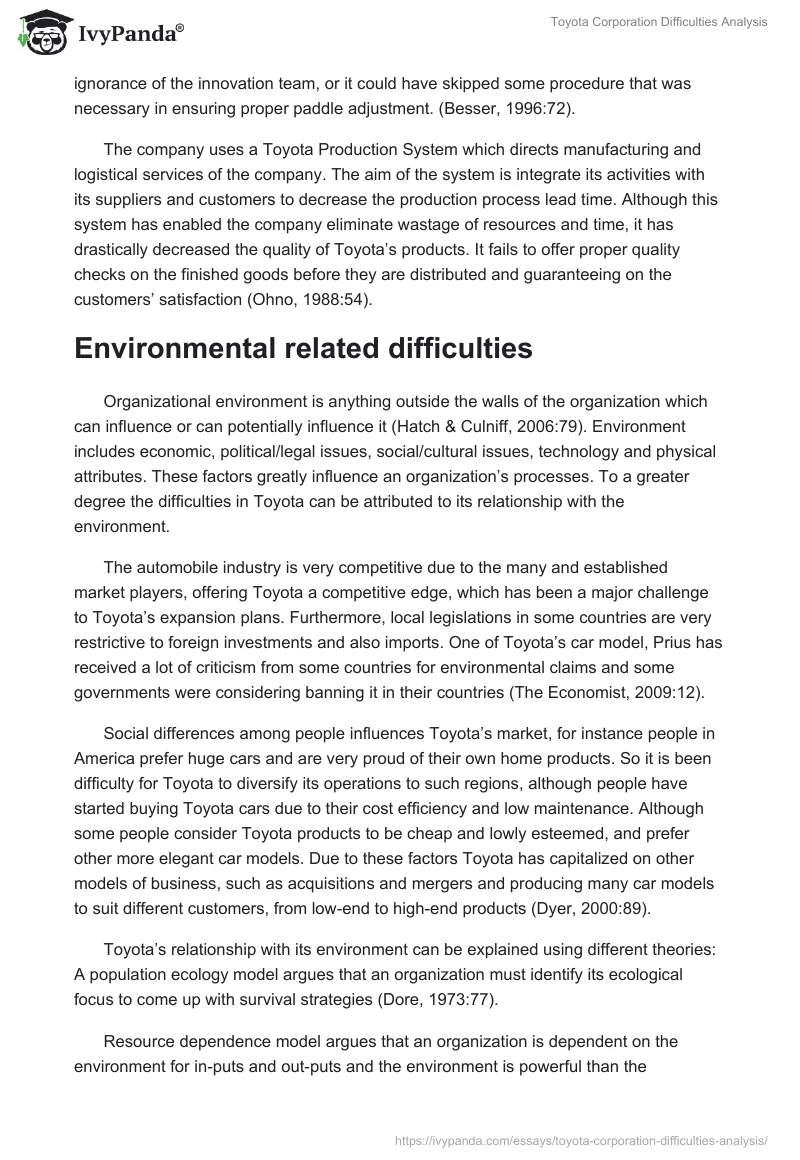 Toyota Corporation Difficulties Analysis. Page 4