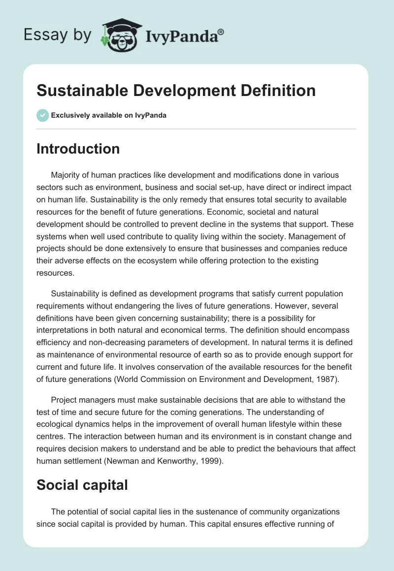 Sustainable Development Definition. Page 1