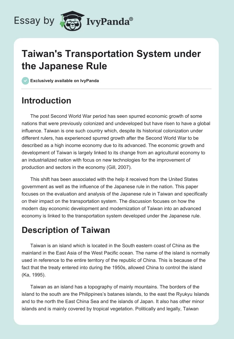 Taiwan's Transportation System under the Japanese Rule. Page 1