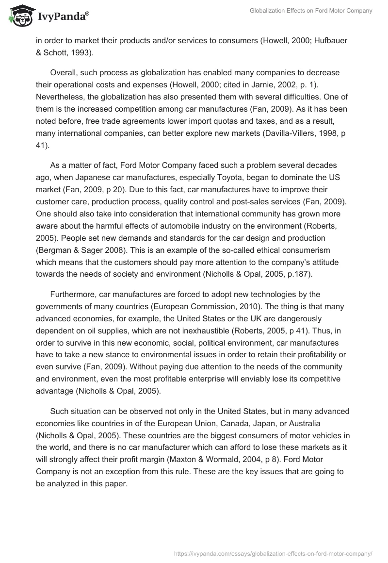 Globalization Effects on Ford Motor Company. Page 2