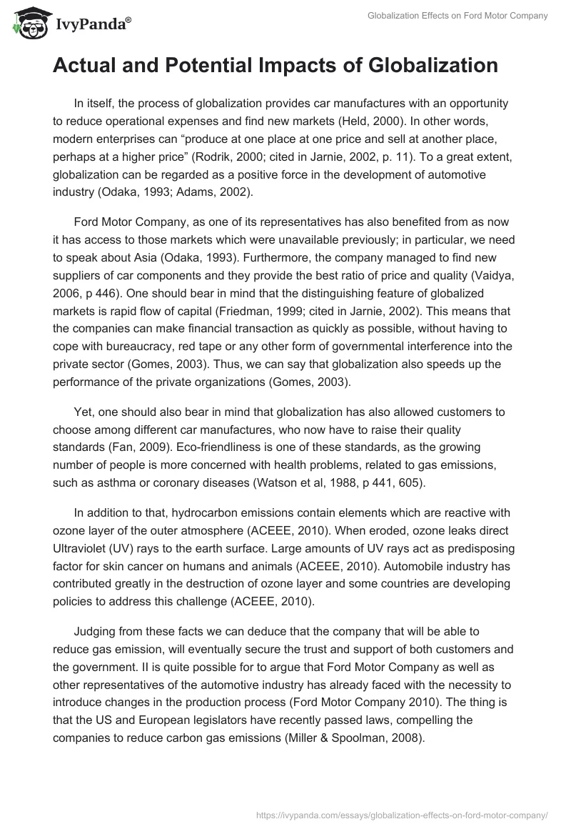 Globalization Effects on Ford Motor Company. Page 3