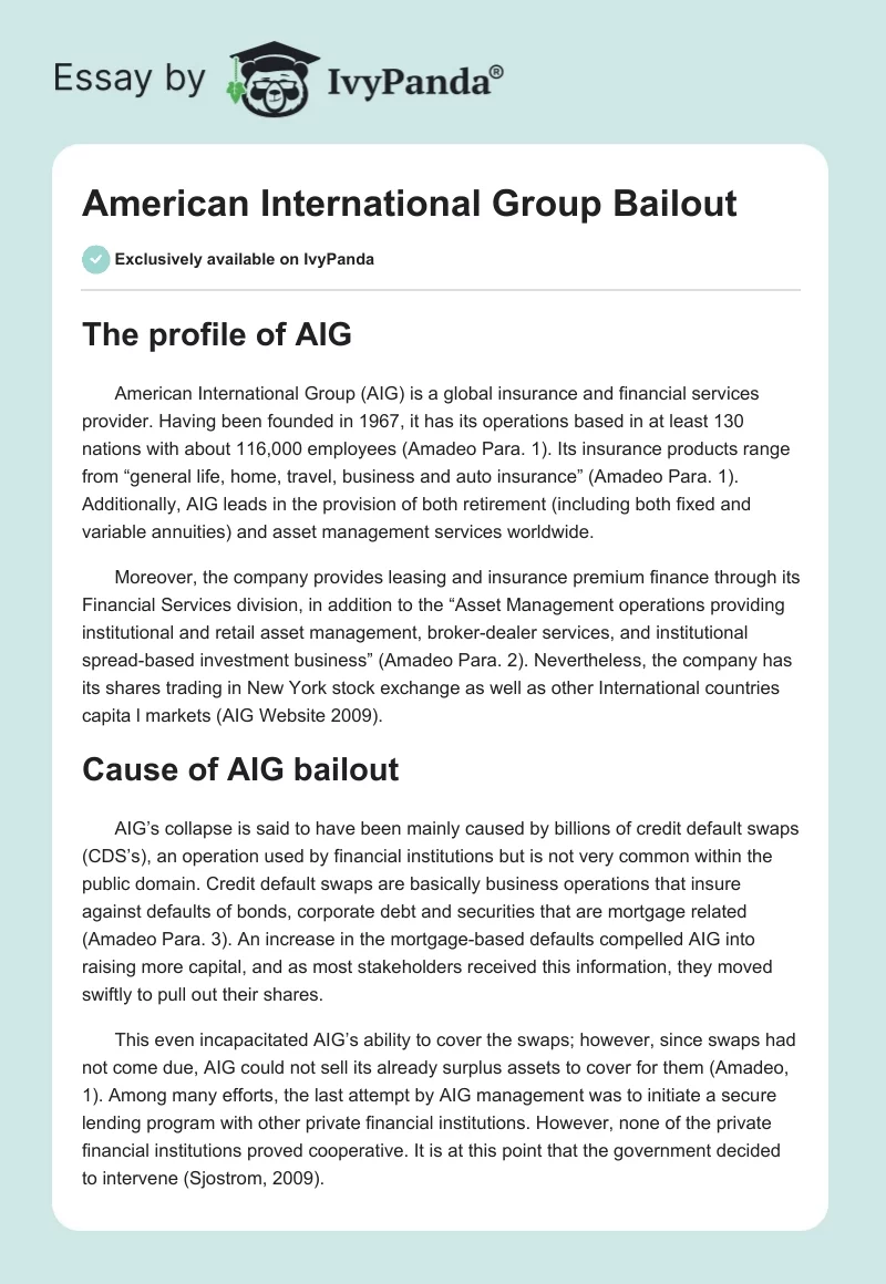 American International Group Bailout. Page 1