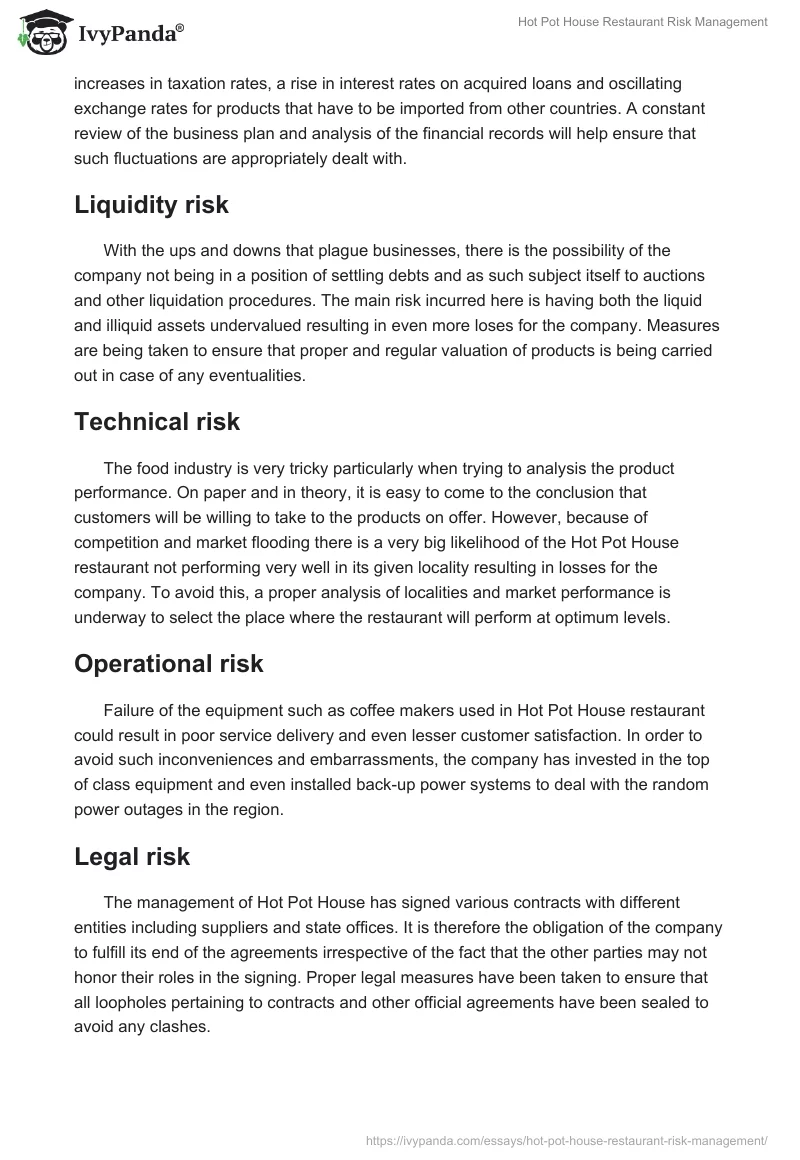 Hot Pot House Restaurant Risk Management. Page 2