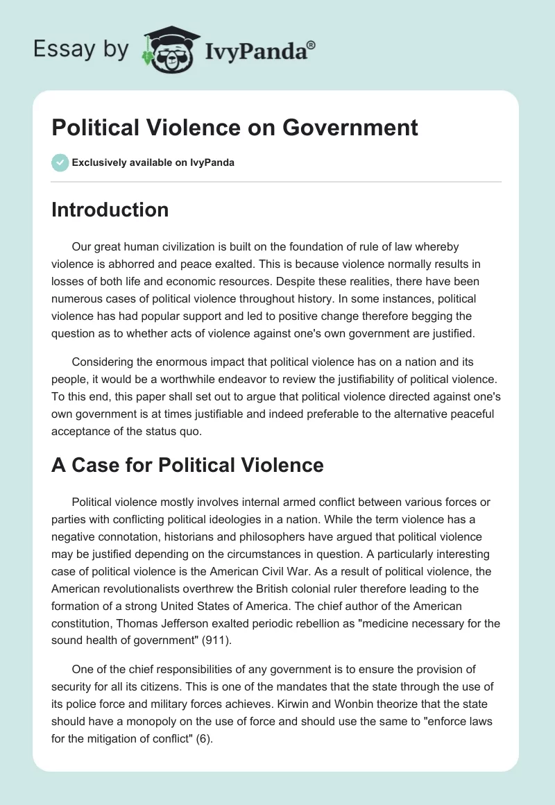 Political Violence on Government. Page 1