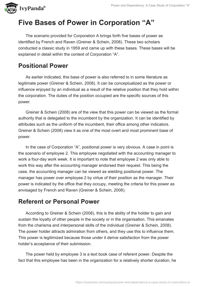 Power and Dependency: A Case Study of Corporation “A”. Page 2