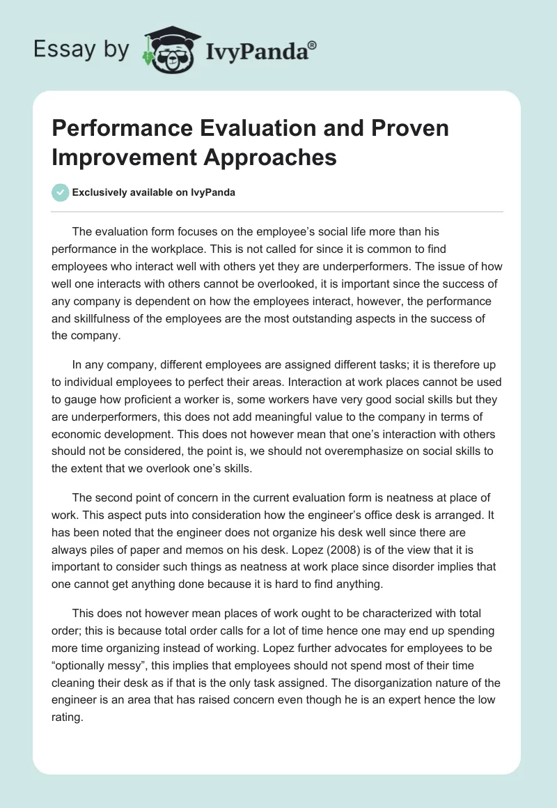 Performance Evaluation and Proven Improvement Approaches. Page 1
