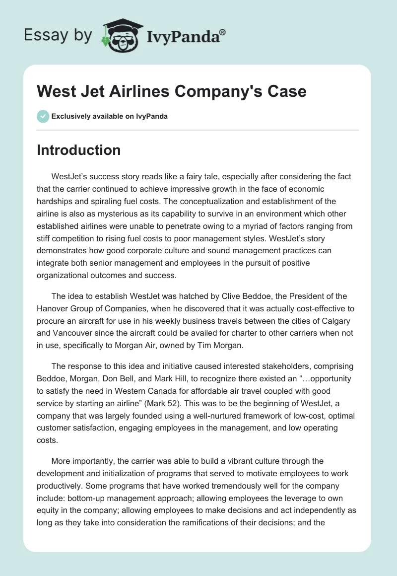 West Jet Airlines Company's Case. Page 1