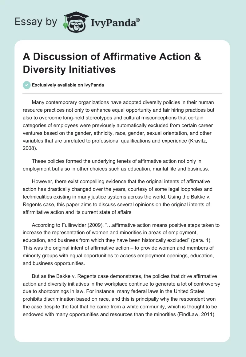 A Discussion of Affirmative Action & Diversity Initiatives. Page 1