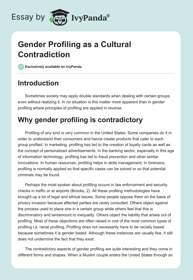 Gender Profiling as a Cultural Contradiction. Page 1