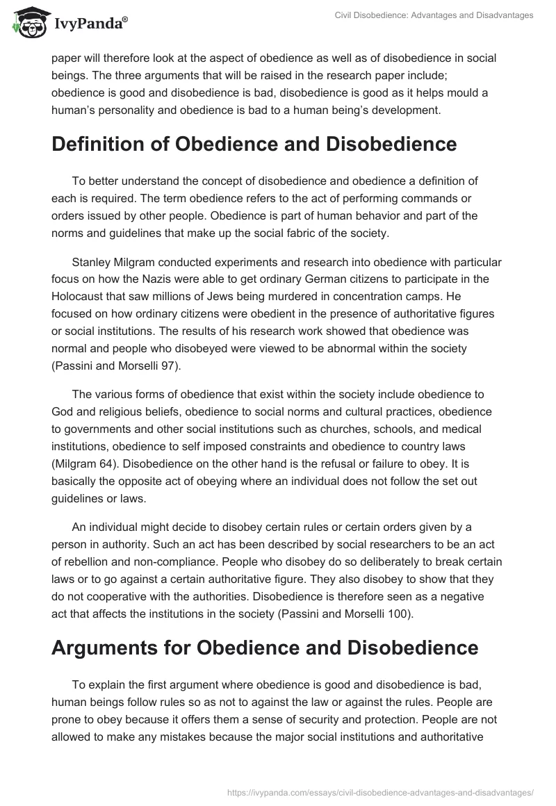 Civil Disobedience: Advantages and Disadvantages. Page 2