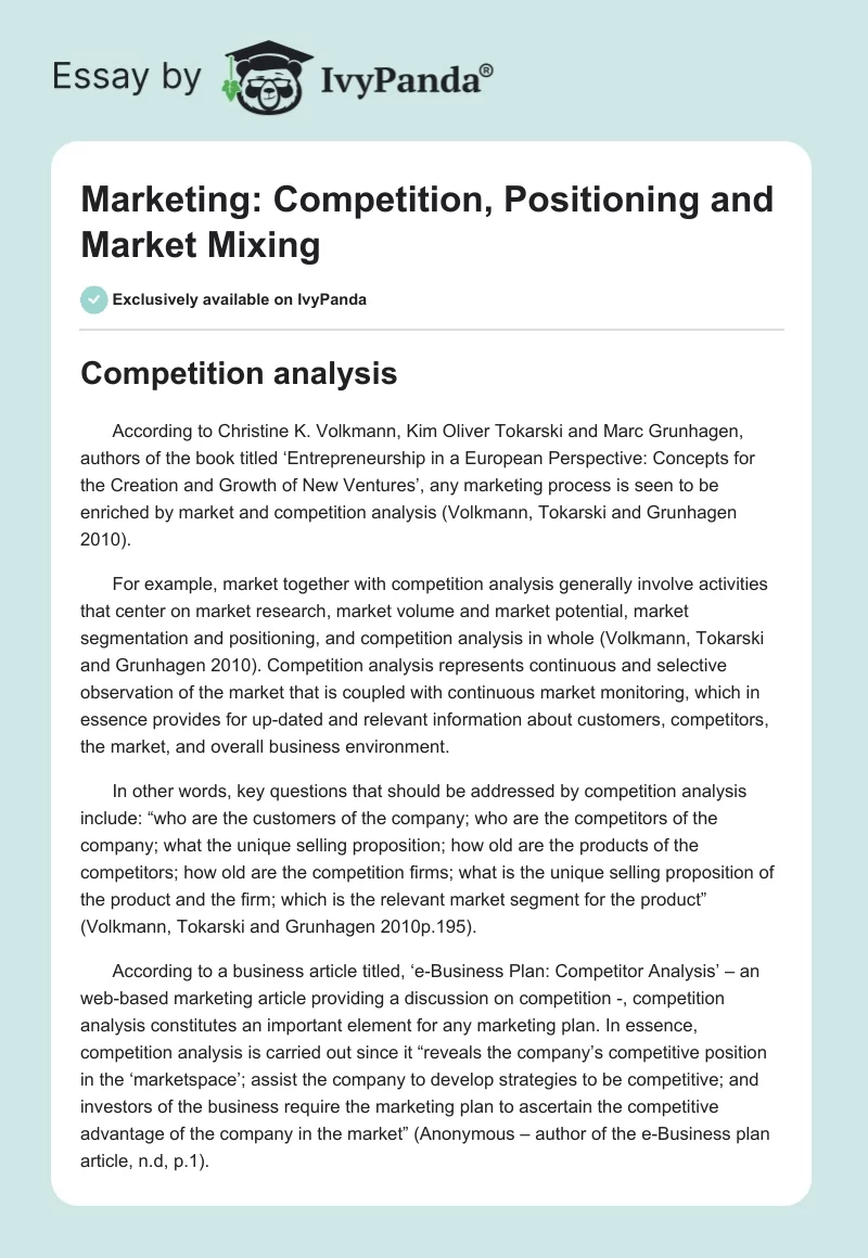 Marketing: Competition, Positioning and Market Mixing. Page 1