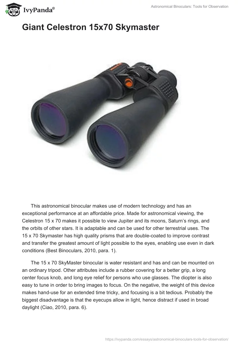 Astronomical Binoculars: Tools for Observation. Page 2