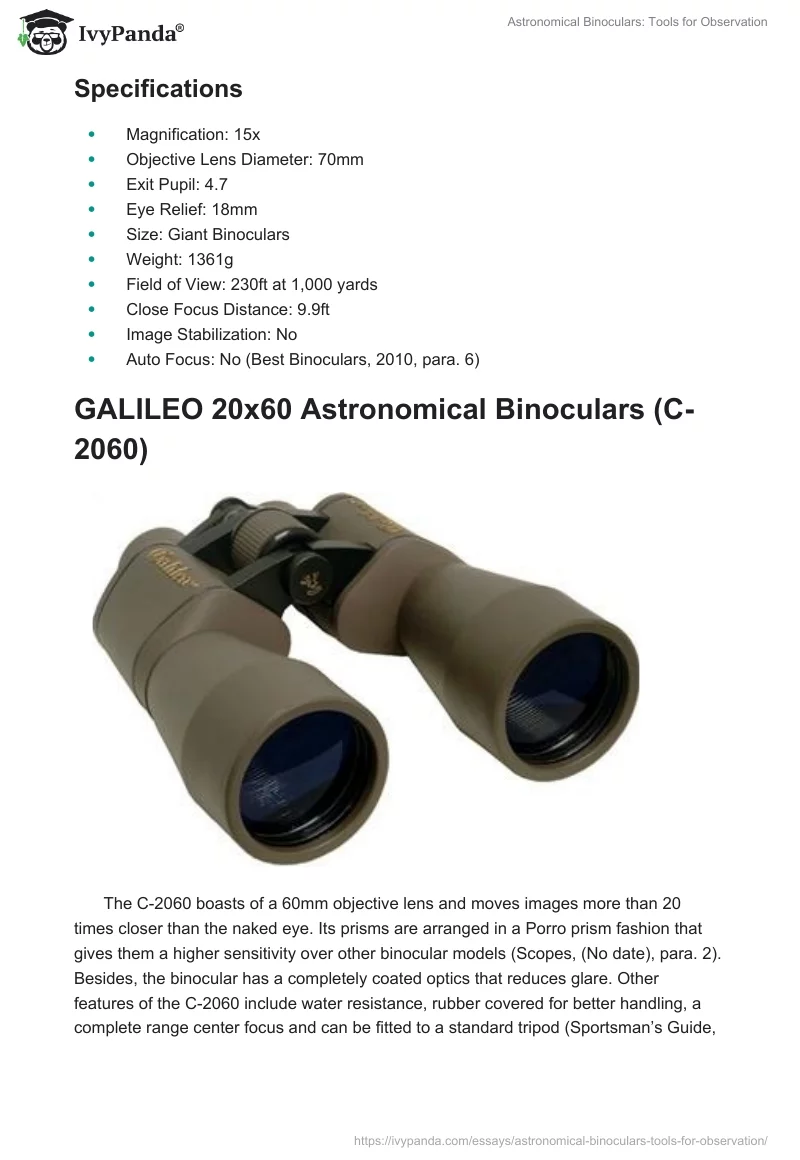 Astronomical Binoculars: Tools for Observation. Page 3