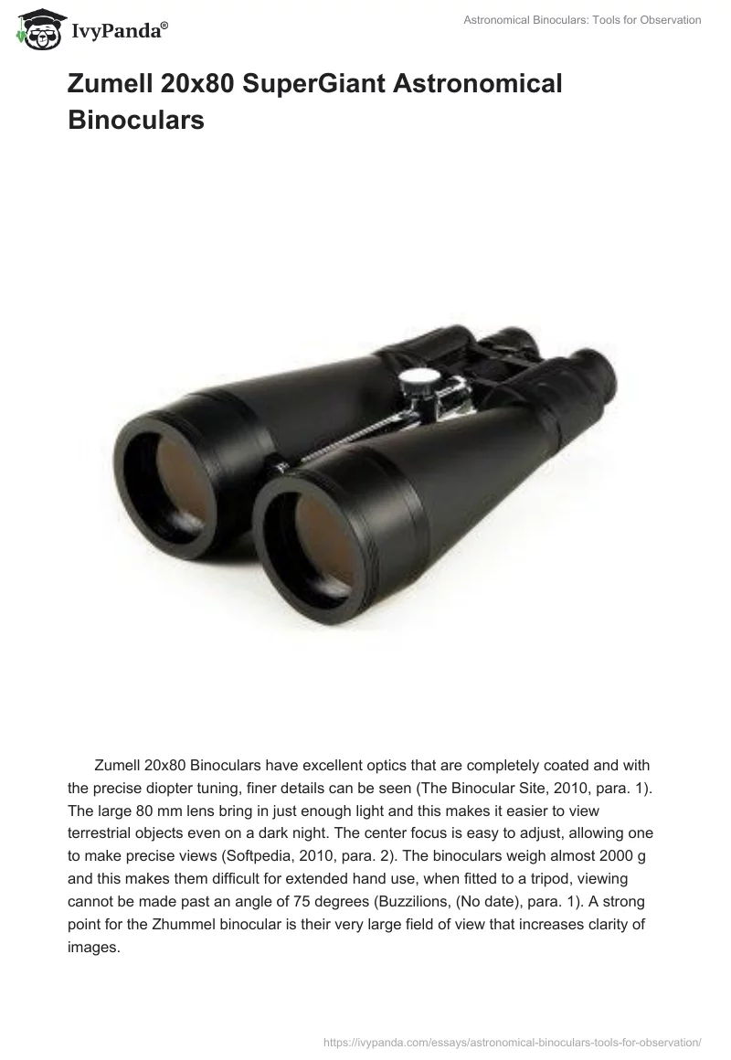 Astronomical Binoculars: Tools for Observation. Page 5