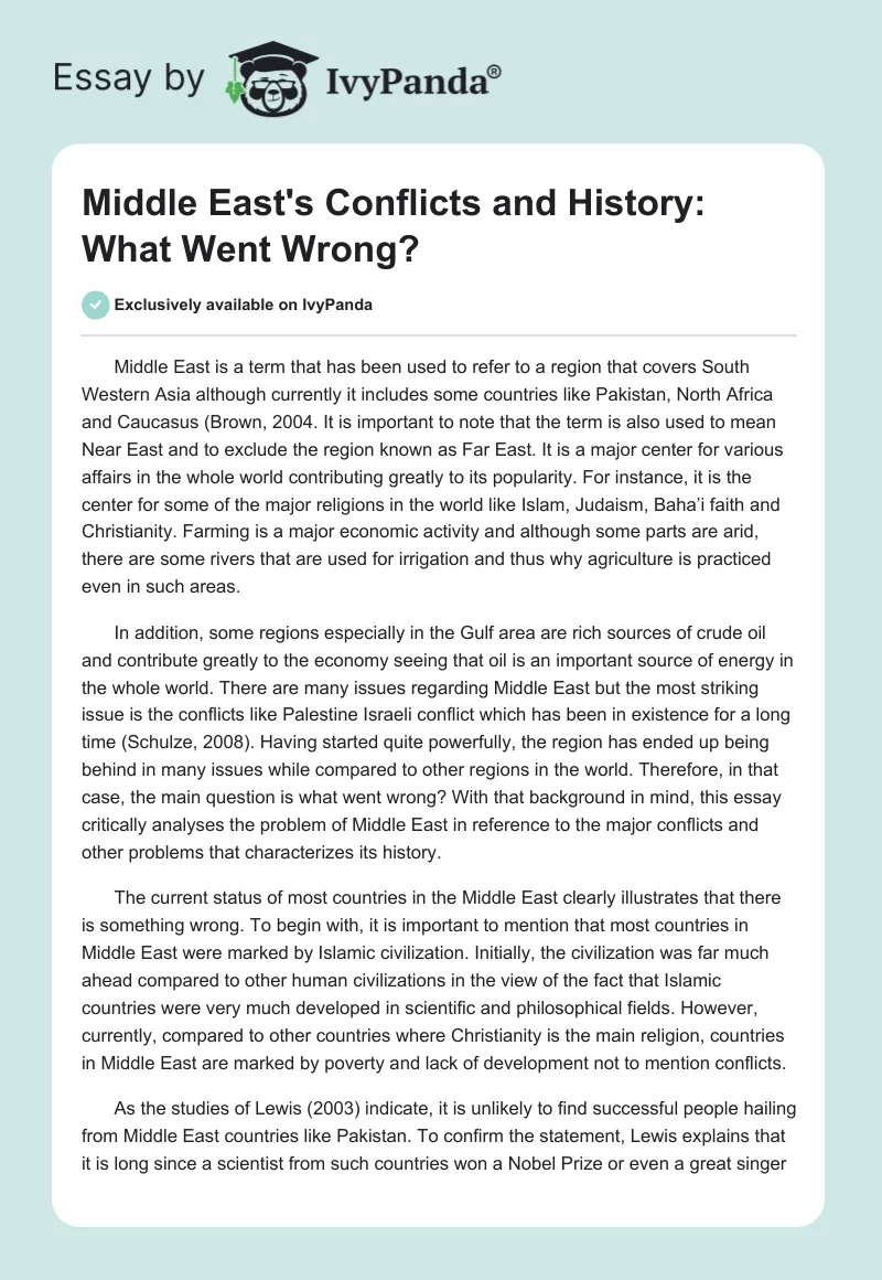 Middle East's Conflicts and History: What Went Wrong?. Page 1
