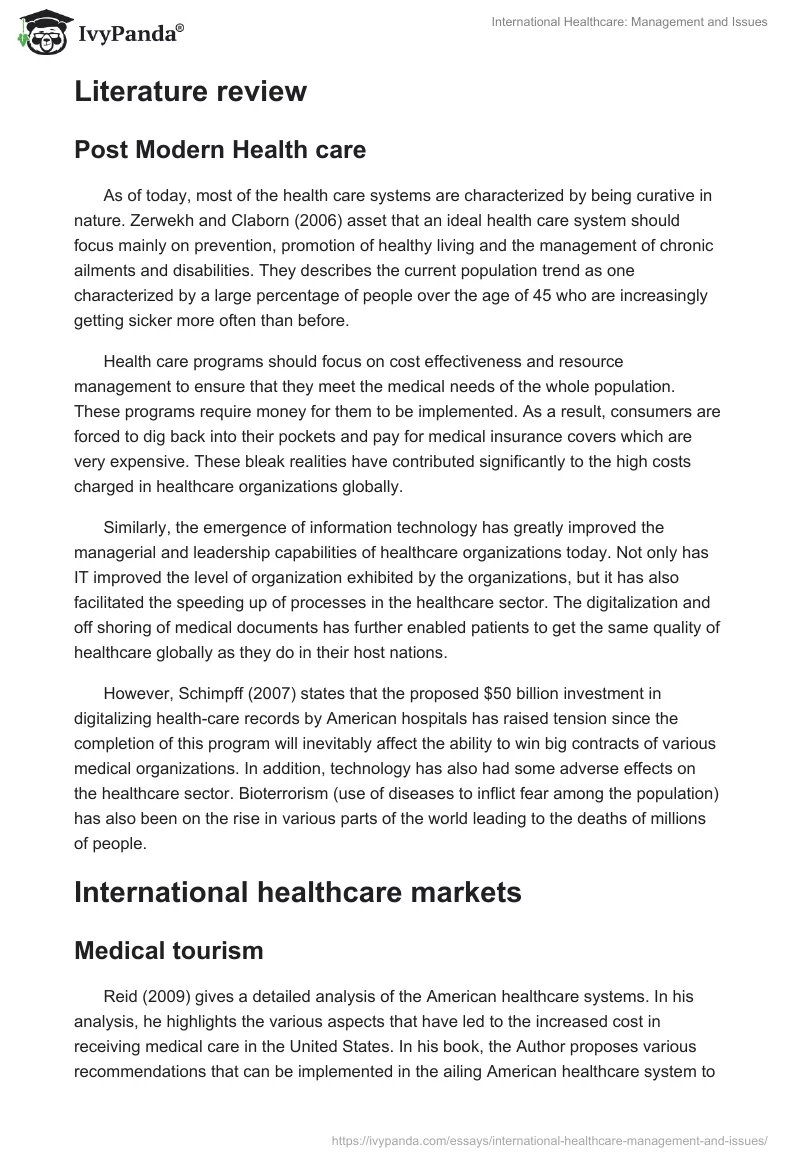 International Healthcare: Management and Issues. Page 3