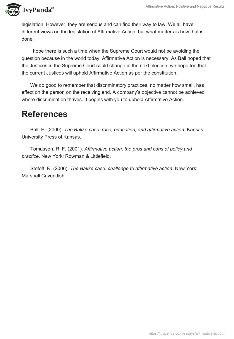 Affirmative Action: Positive and Negative Results. Page 3