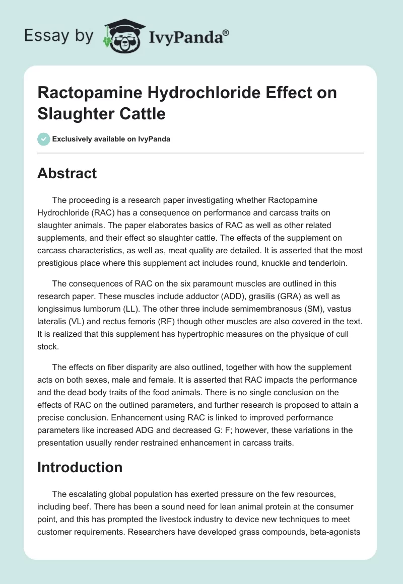 Ractopamine Hydrochloride Effect on Slaughter Cattle. Page 1