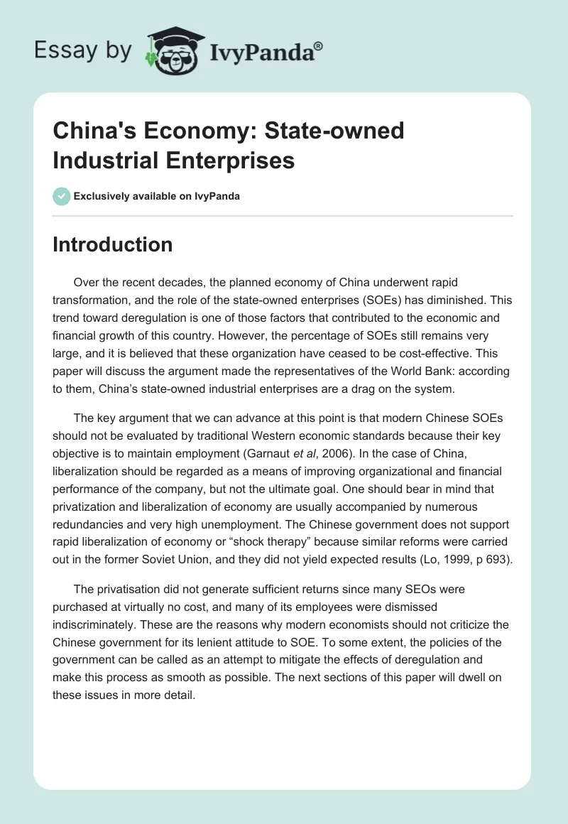 China's Economy: State-owned Industrial Enterprises. Page 1