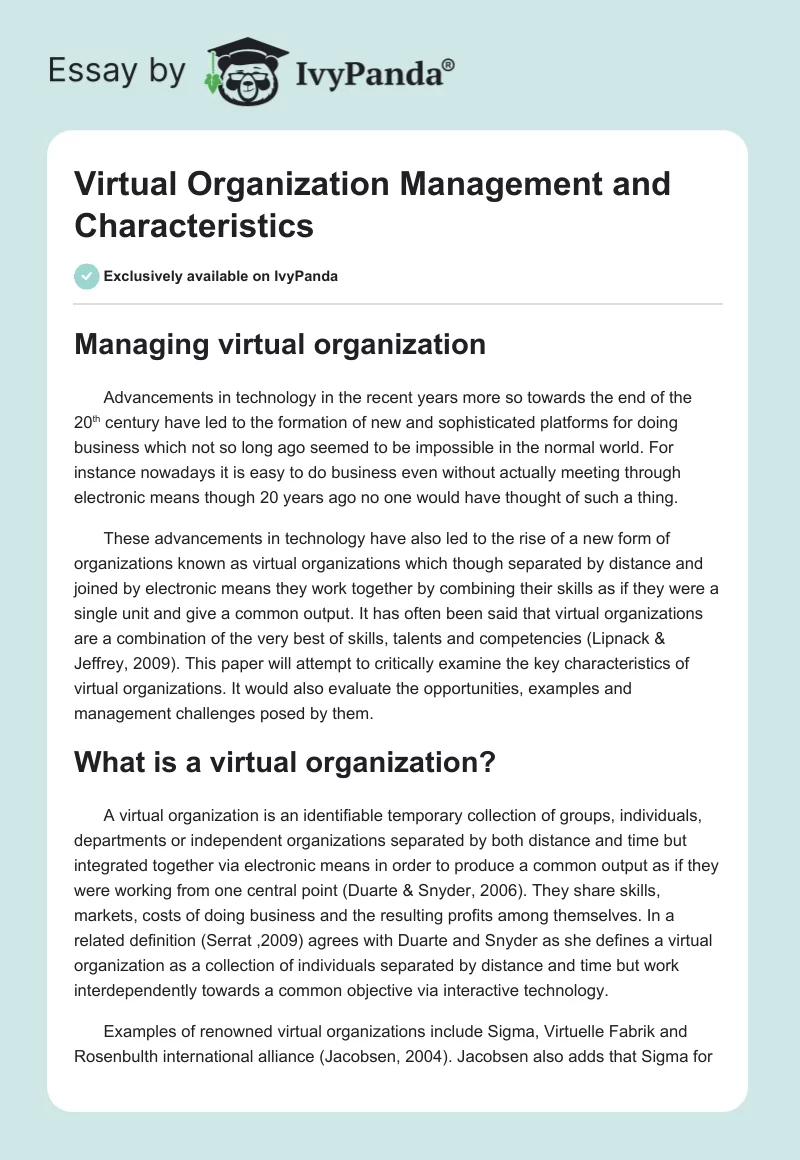 Virtual Organization Management and Characteristics. Page 1