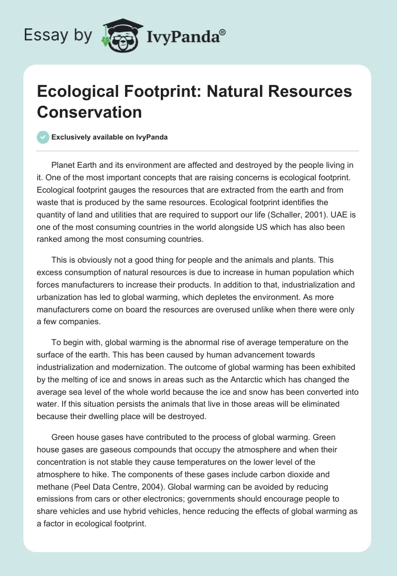 Ecological Footprint: Natural Resources Conservation. Page 1