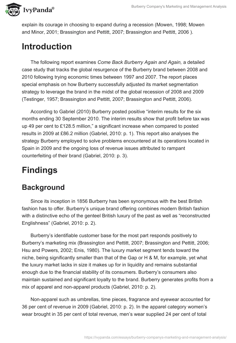 Burberry Company's Marketing and Management Analysis. Page 2