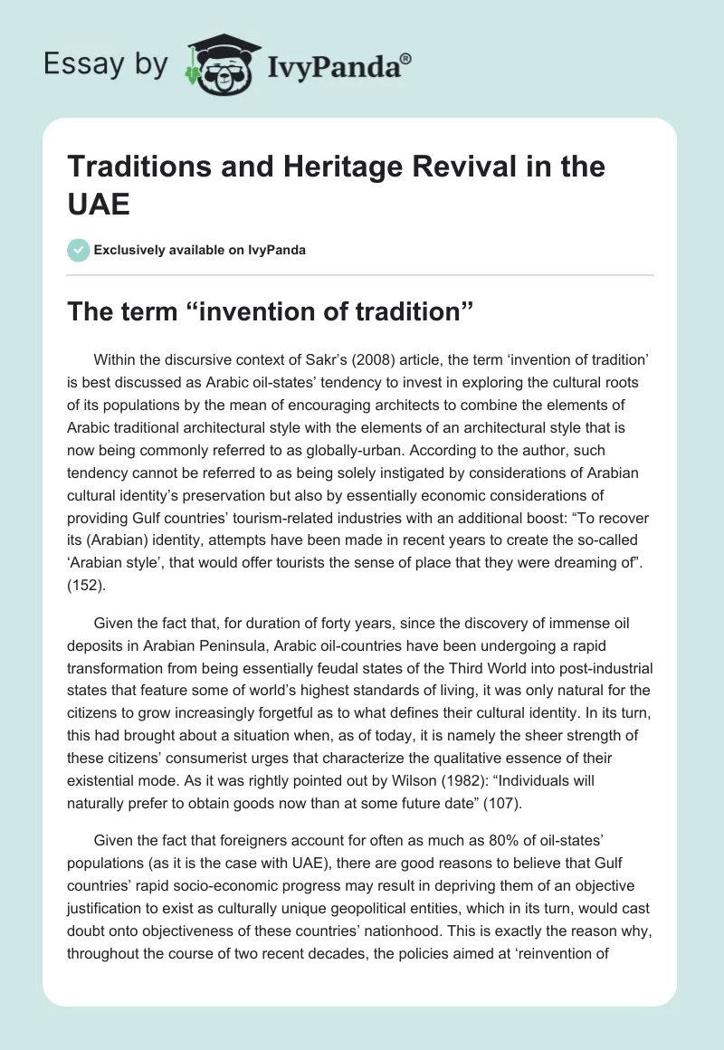 Traditions and Heritage Revival in the UAE. Page 1