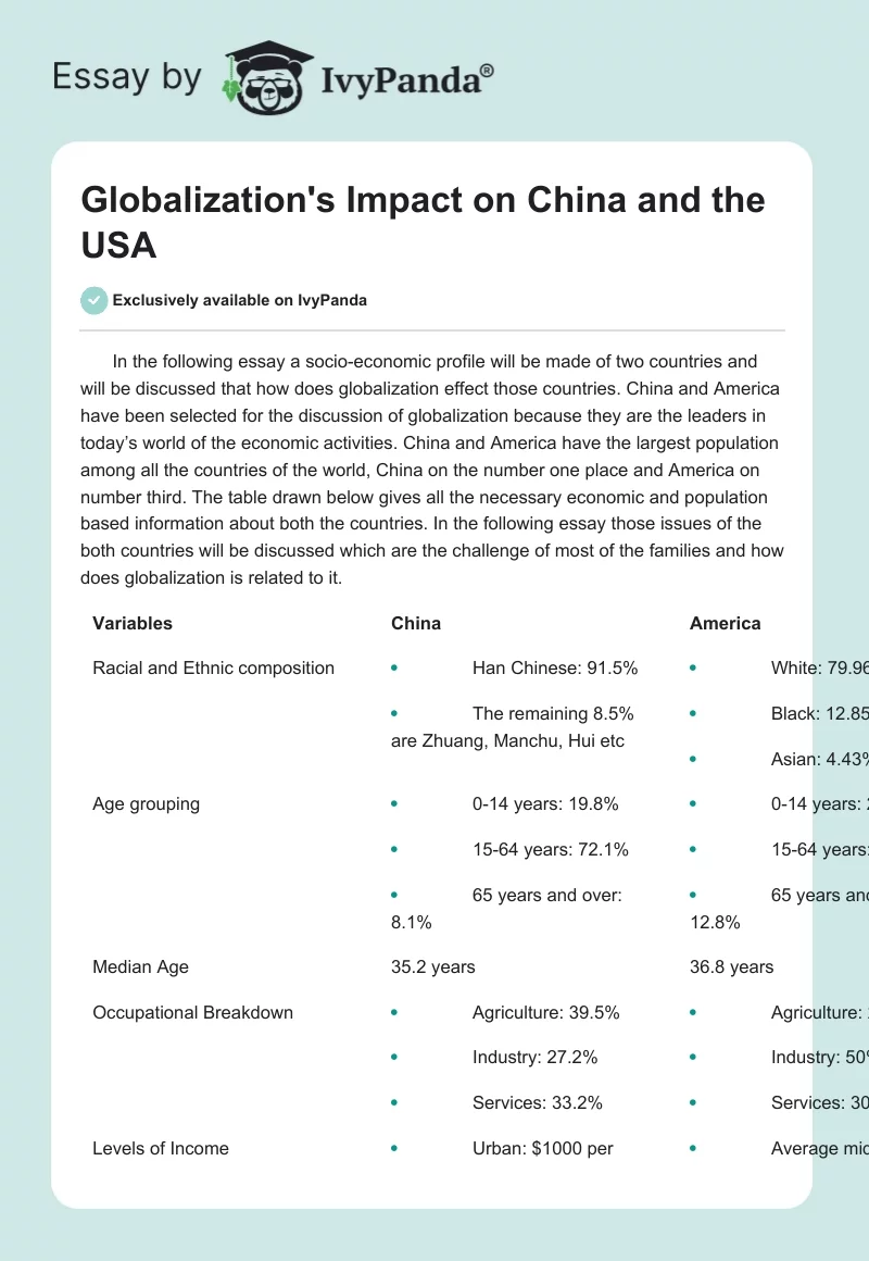 Globalization's Impact on China and the USA. Page 1
