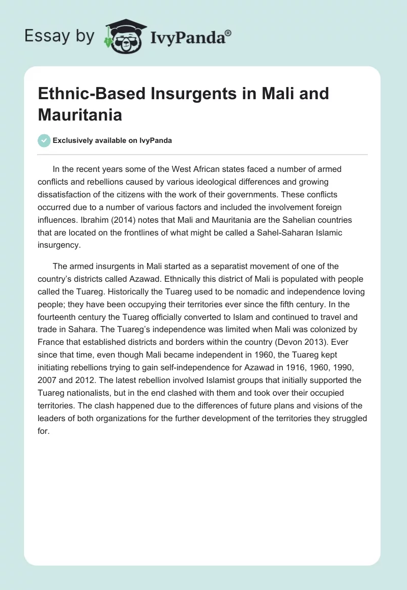 Ethnic-Based Insurgents in Mali and Mauritania. Page 1