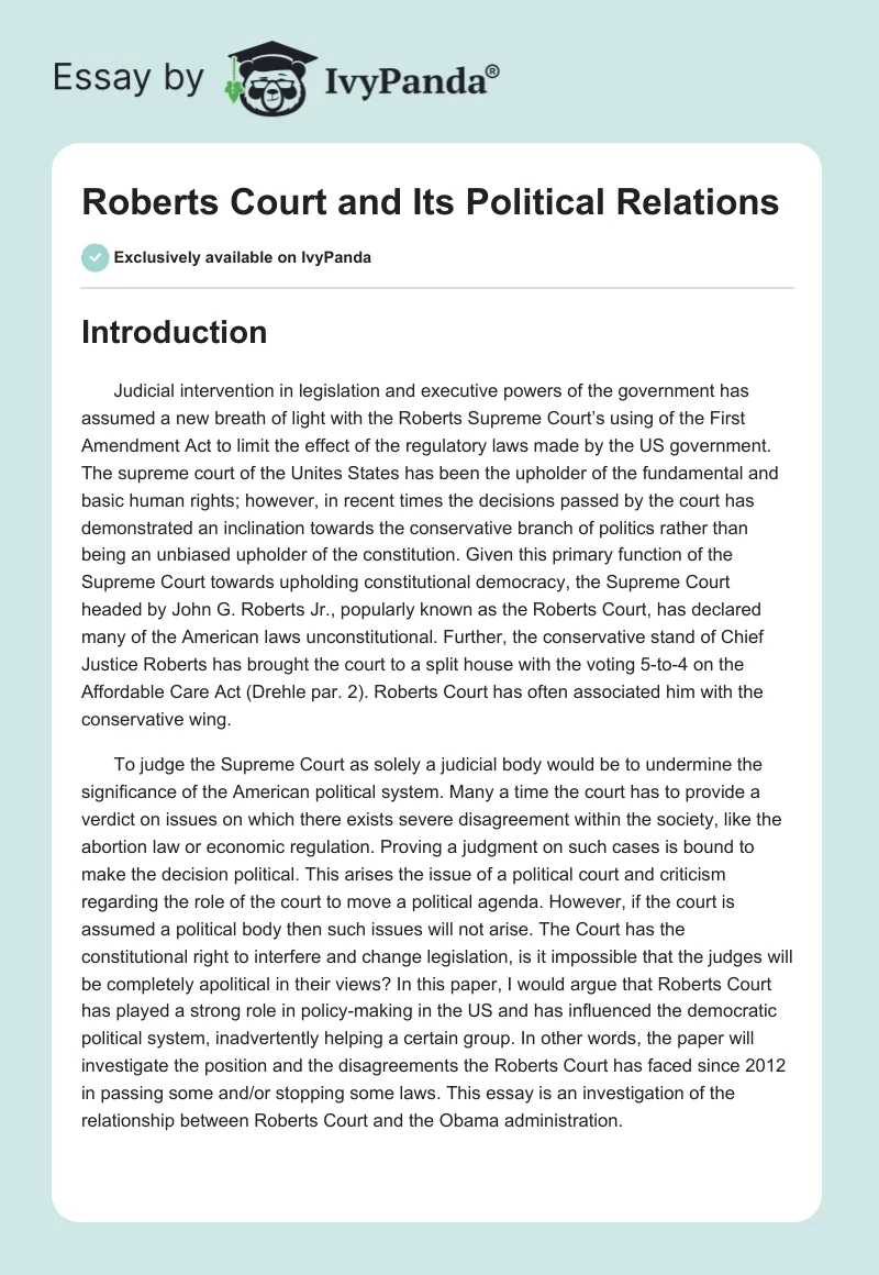 Roberts Court and Its Political Relations. Page 1