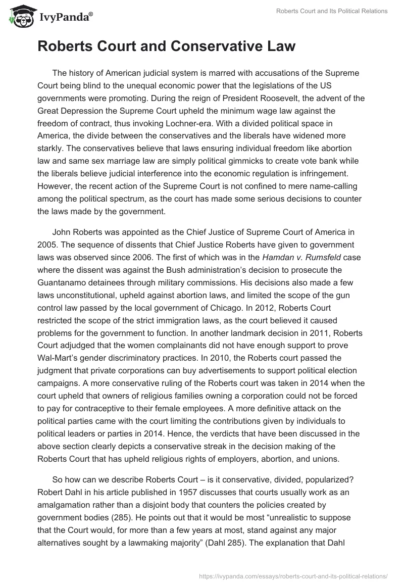 Roberts Court and Its Political Relations. Page 2