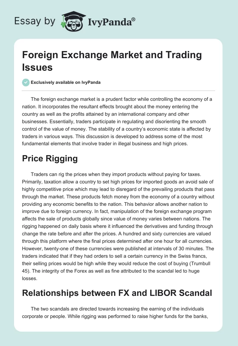 Foreign Exchange Market and Trading Issues. Page 1
