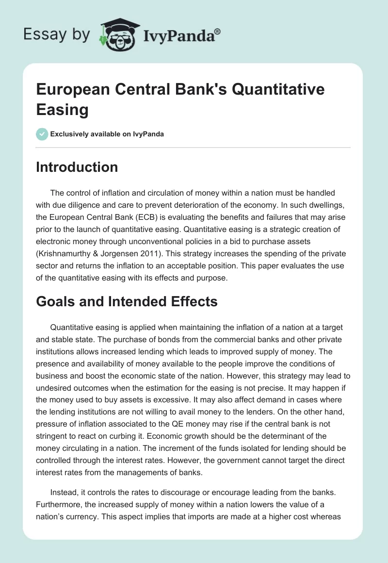 European Central Bank's Quantitative Easing. Page 1