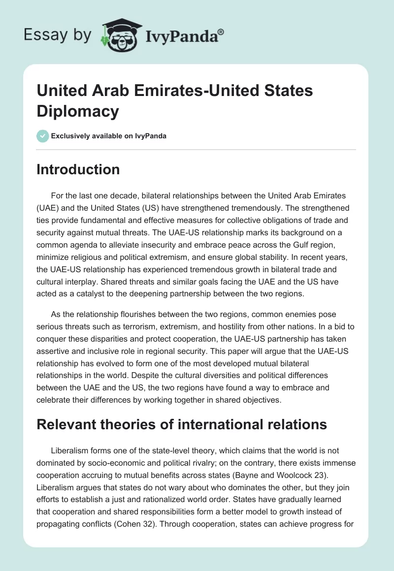United Arab Emirates-United States Diplomacy. Page 1