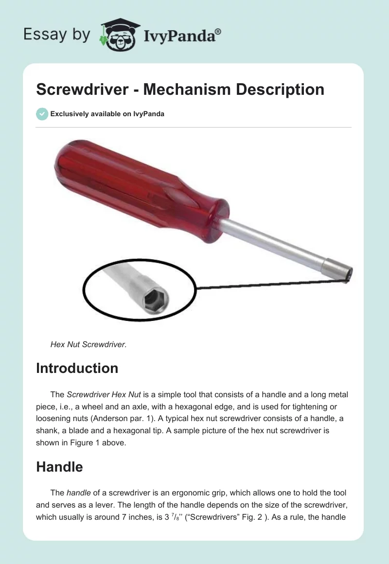Screwdriver - Mechanism Description. Page 1