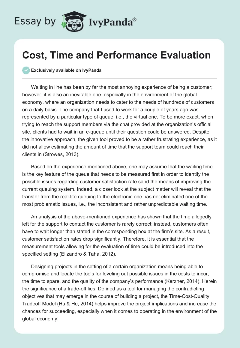 Cost, Time and Performance Evaluation. Page 1